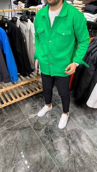 3 İplik Şardonlu Düğmeli Ceket Yeşil